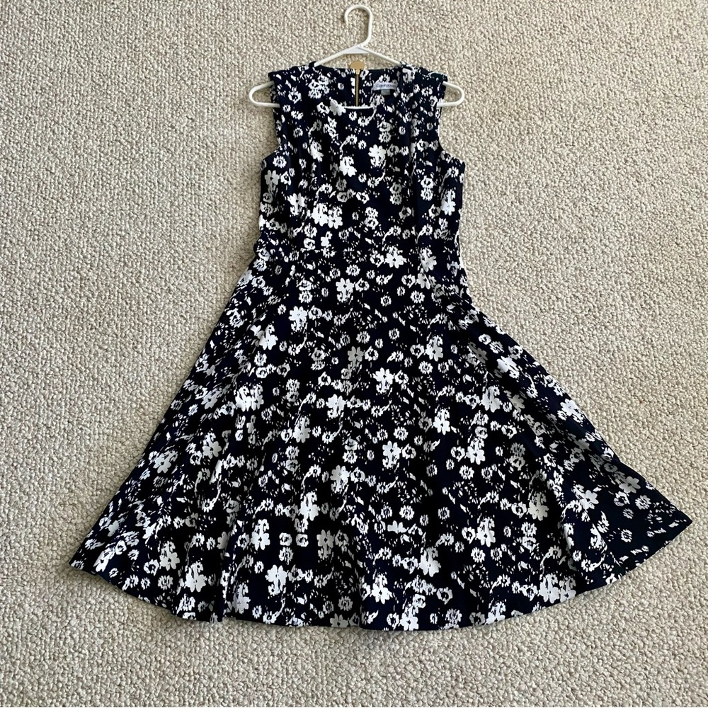 Calvin Klein black & white floral sleeveless midi dress